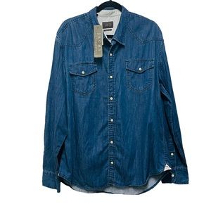 NEW JACHS NEW YORK Classic Fit Denim Shirt Long Sleeve Snap Button Down Size XL